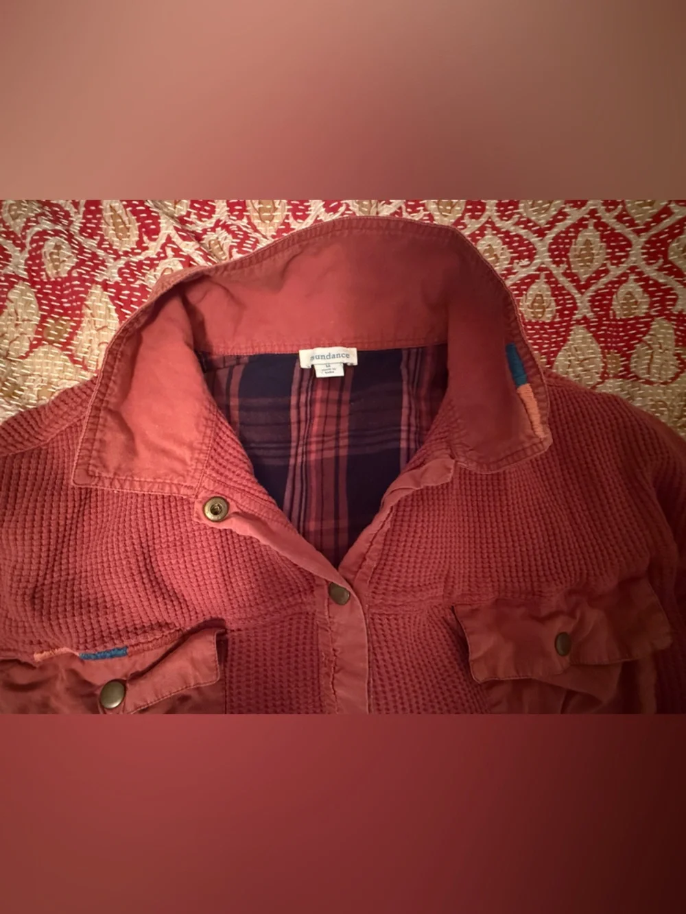 Sundance Rust Red Button-Front Textured Shacket - Picture 2 of 3